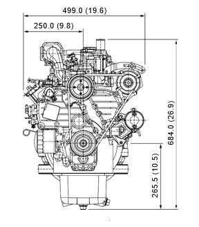 Kubota 03 Series V2403-M-DI-E3B Dimensions Diagram 2