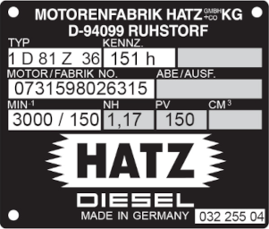 Hatz single cylinder dataplate