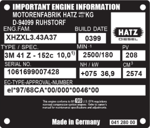 Hatz 19-75kw engines dataplate