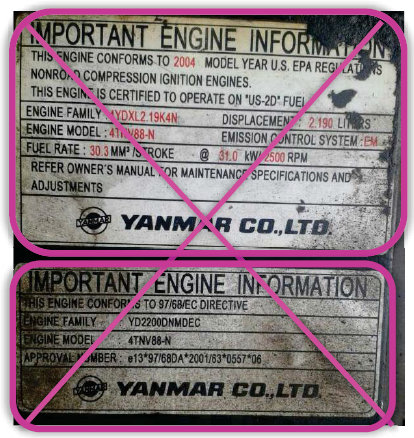Yanmar Engine EPA & EU Label Identification Image 1
